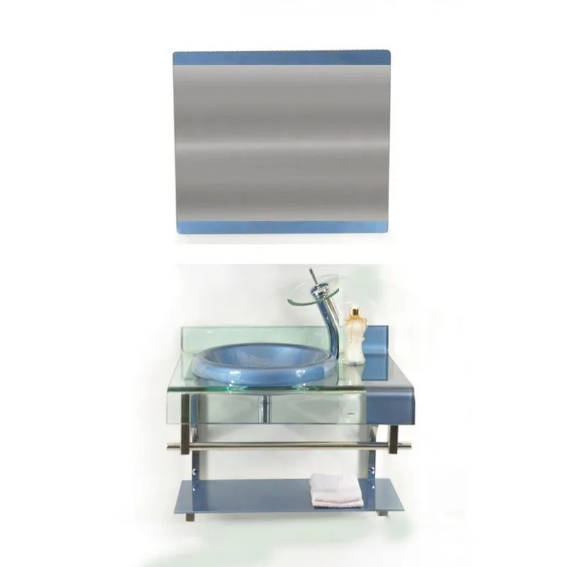 Gabinete de Vidro 70cm Curvado Duplo Inox com Cuba Chapeu