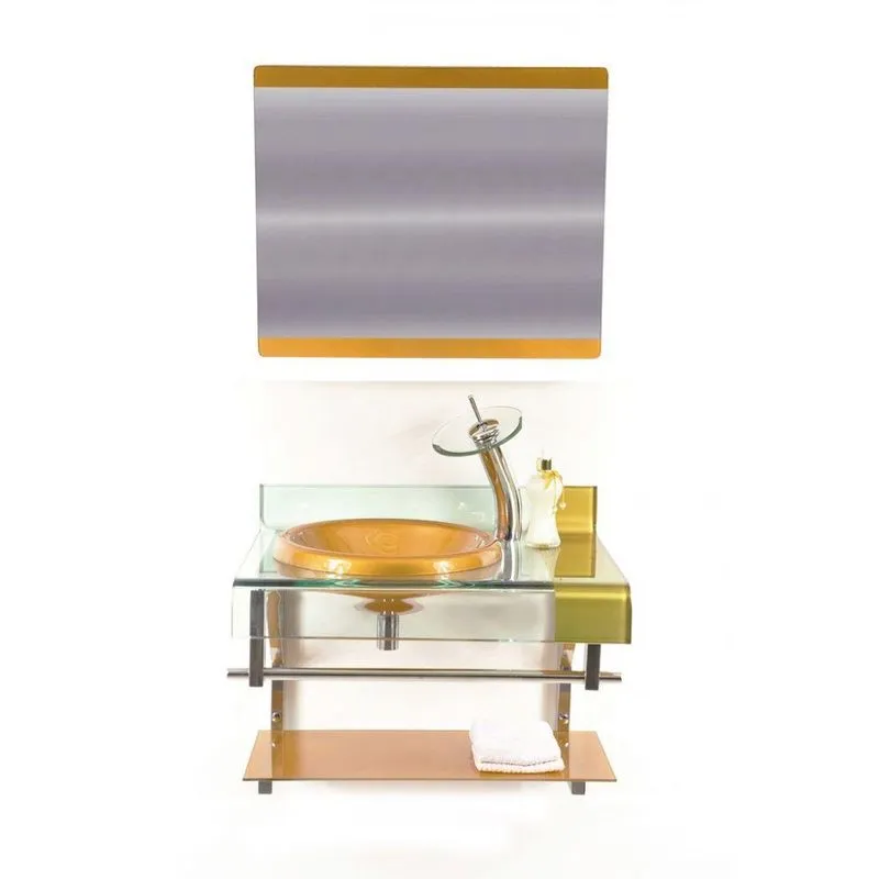 Gabinete de Vidro 70cm Curvado Duplo Inox com Cuba Chapeu