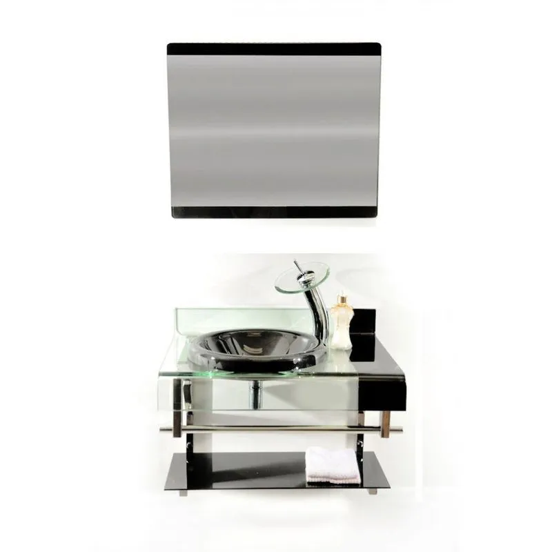 Gabinete de Vidro 70cm Curvado Duplo Inox com Cuba Chapeu