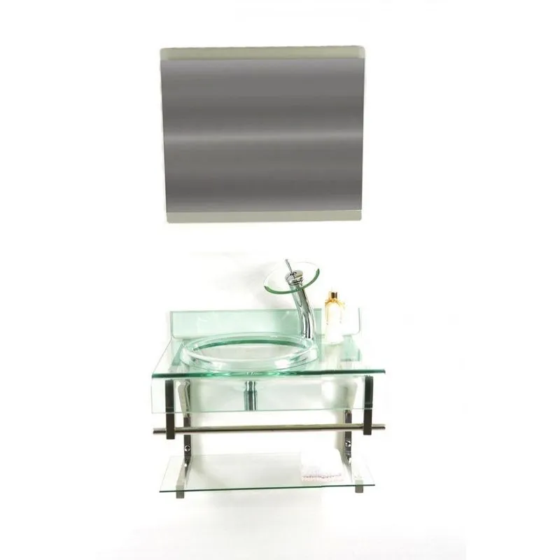 Gabinete de Vidro 70cm Curvado Duplo Inox com Cuba Chapeu