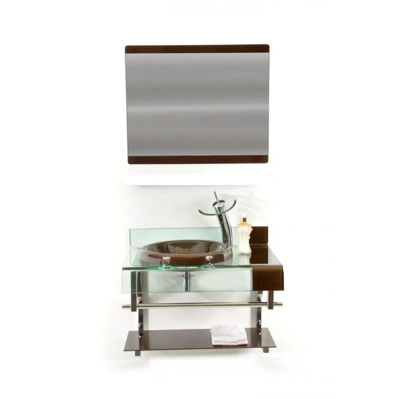 Gabinete de Vidro 70cm Curvado Duplo Inox com Cuba Chapeu