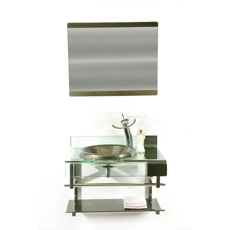 Gabinete de Vidro 70cm Curvado Duplo Inox com Cuba Chapeu