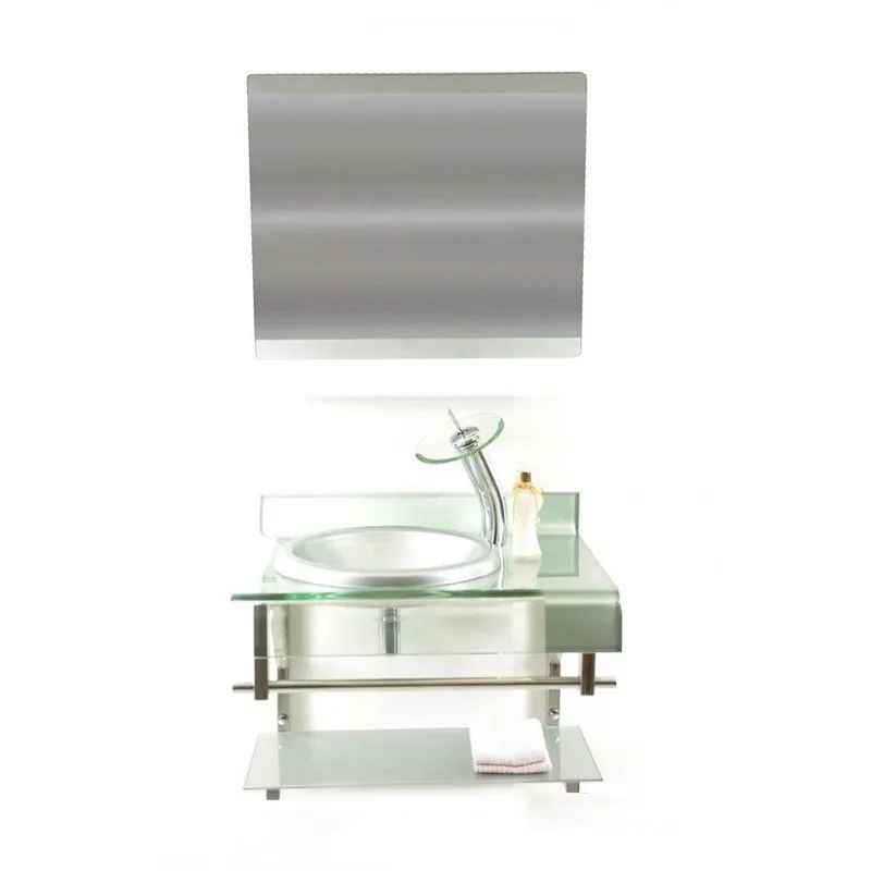 Gabinete de Vidro 70cm Curvado Duplo Inox com Cuba Chapeu