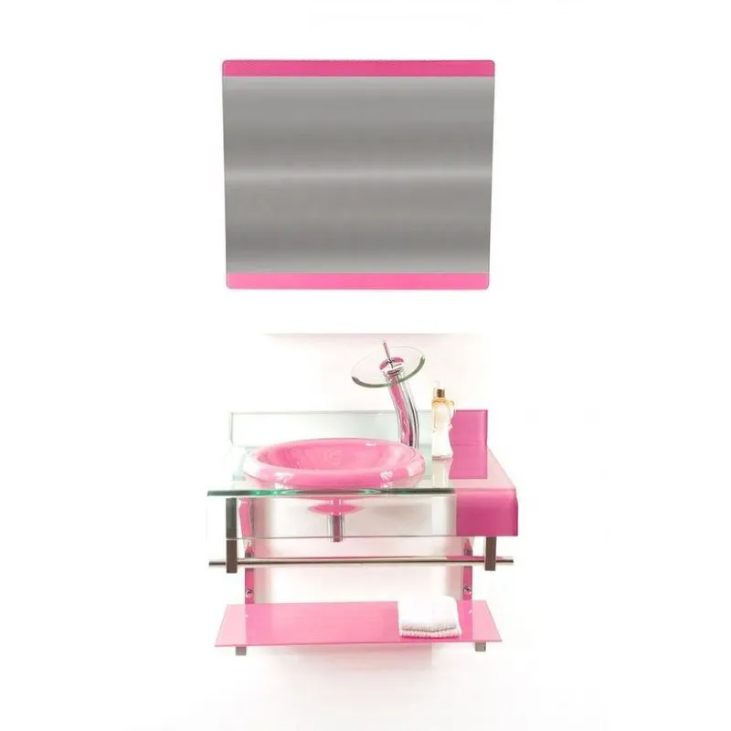 Gabinete de Vidro 70cm Curvado Duplo Inox com Cuba Chapeu