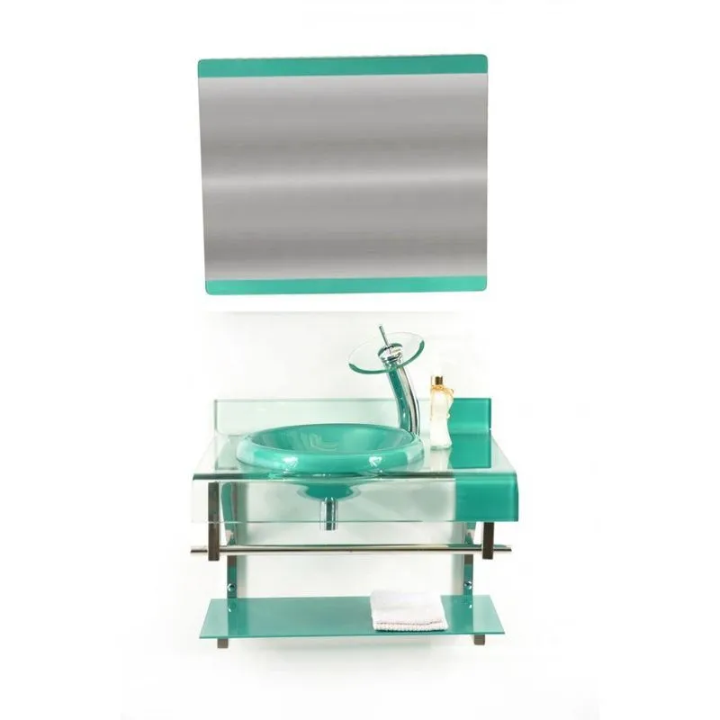 Gabinete de Vidro 70cm Curvado Duplo Inox com Cuba Chapeu