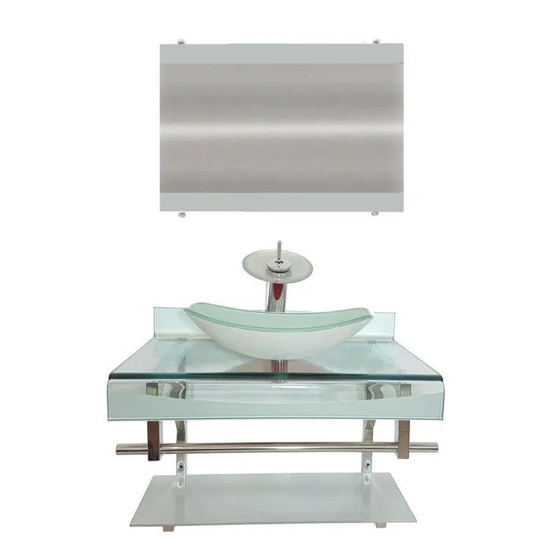 Gabinete De Vidro 60cm Curvado Duplo Inox Cuba Oval Branco