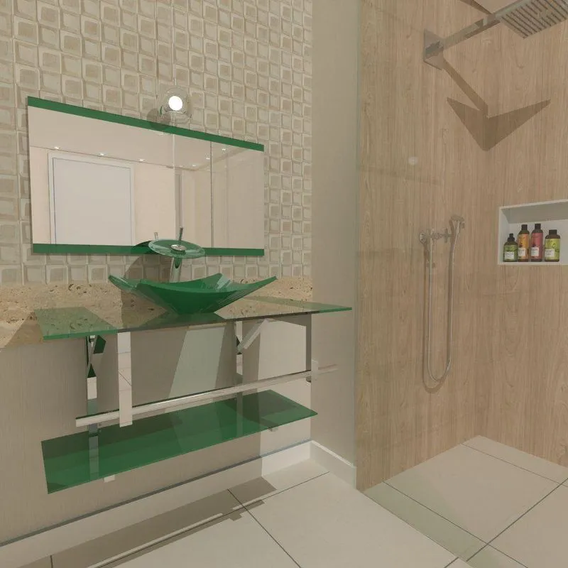 Gabinete de Vidro 80cm Inox com Cuba Quadrada Verde