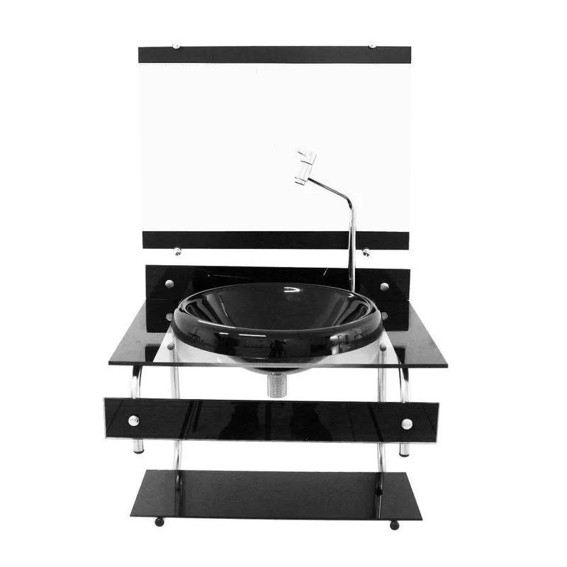 Gabinete com Cuba para Banheiro de Vidro Inox com Torneira