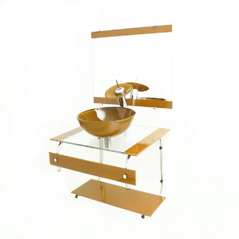Gabinete De Vidro 60cm It Inox Cuba Redonda Dourado Real