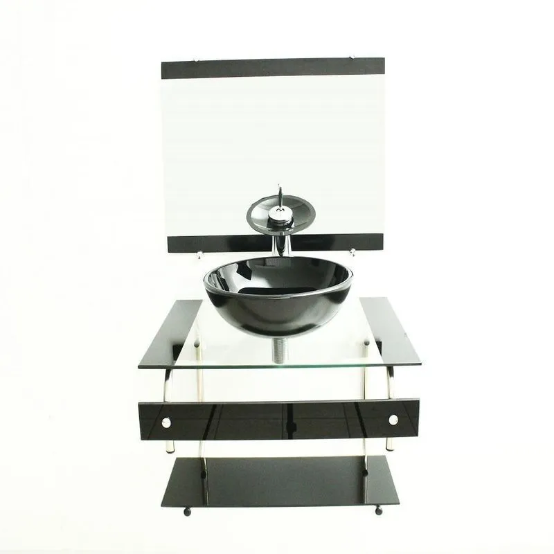 Gabinete De Vidro 60cm It Inox Com Cuba Redonda - Preto