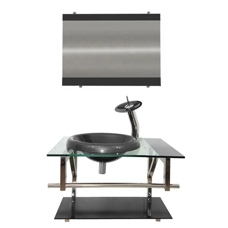 Gabinete de Vidro 70cm com Cuba Chapéu Redonda Grafite