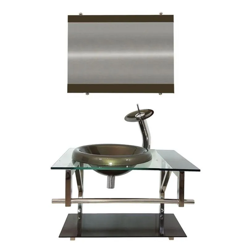 Gabinete de Vidro 70cm Cuba Chapéu Redonda Ouro Envelhecido