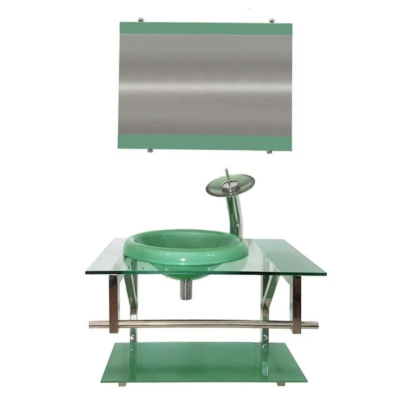 Gabinete de Vidro 70cm com Cuba Chapéu Redonda Verde