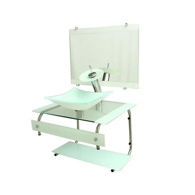 Gabinete De Vidro 60cm It Inox Com Cuba Quadrada - Branco