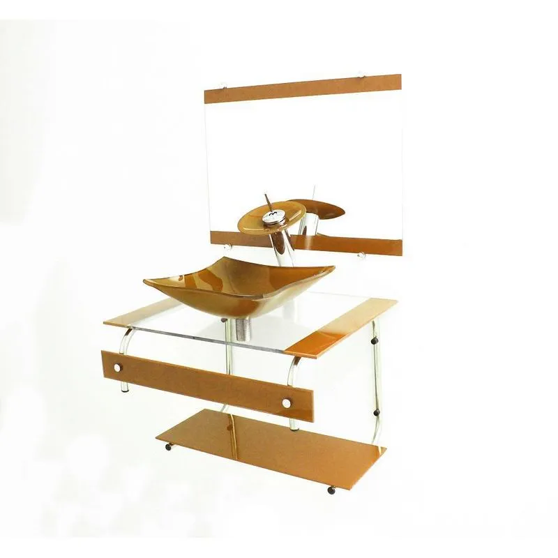 Gabinete Vidro 60cm It Inox Com Cuba Quadrada Dourado Real