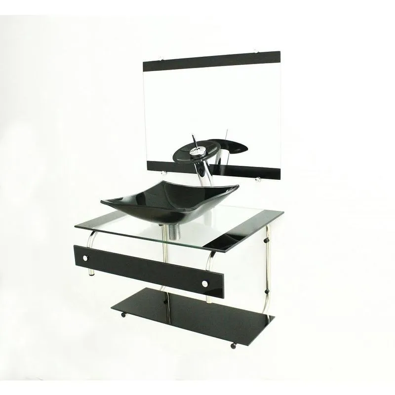 Gabinete De Vidro 60Cm It Inox Com Cuba Quadrada - Preto