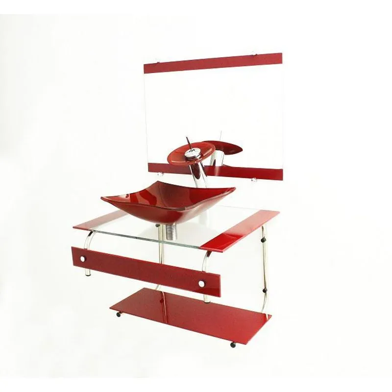 Gabinete De Vidro 60cm It Inox Com Cuba Quadrada - Vermelho