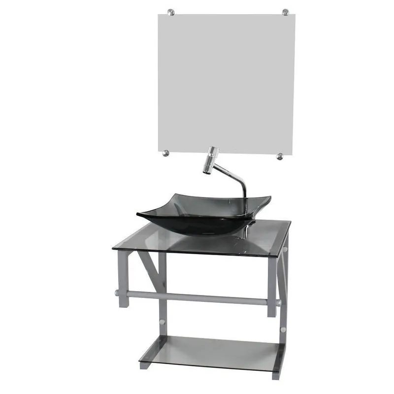 Gabinete De Vidro Fume 40Cm Ac Com Cuba Quadrada