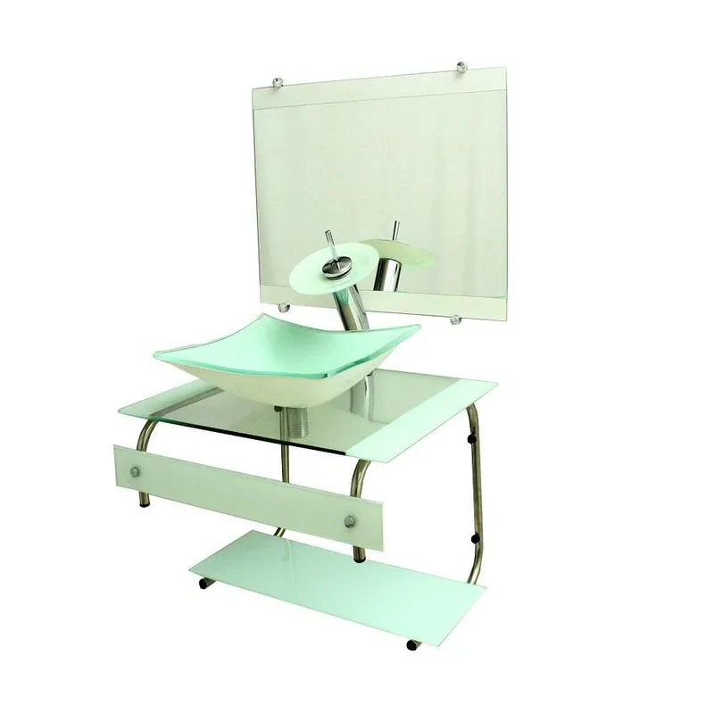 Gabinete De Vidro 60cm It Inox Com Cuba Retangular Branco