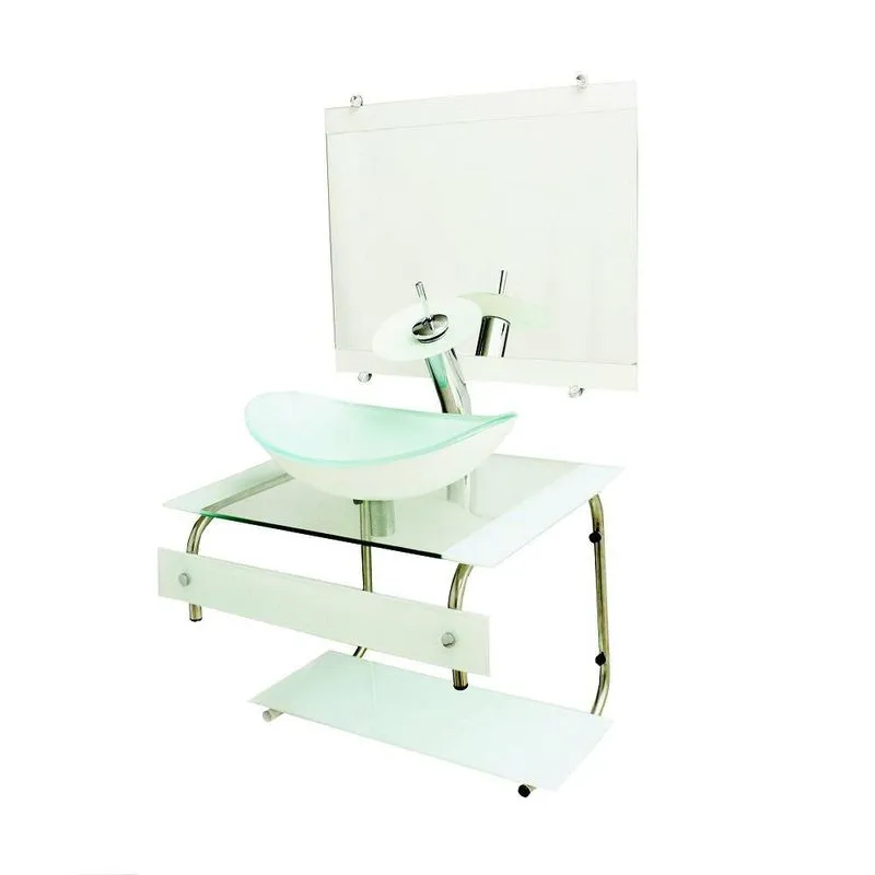 Gabinete De Vidro 60cm It Inox Com Cuba Oval - Branco