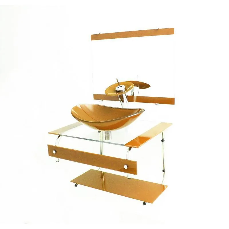Gabinete De Vidro 60cm It Inox Com Cuba Oval - Dourado Real