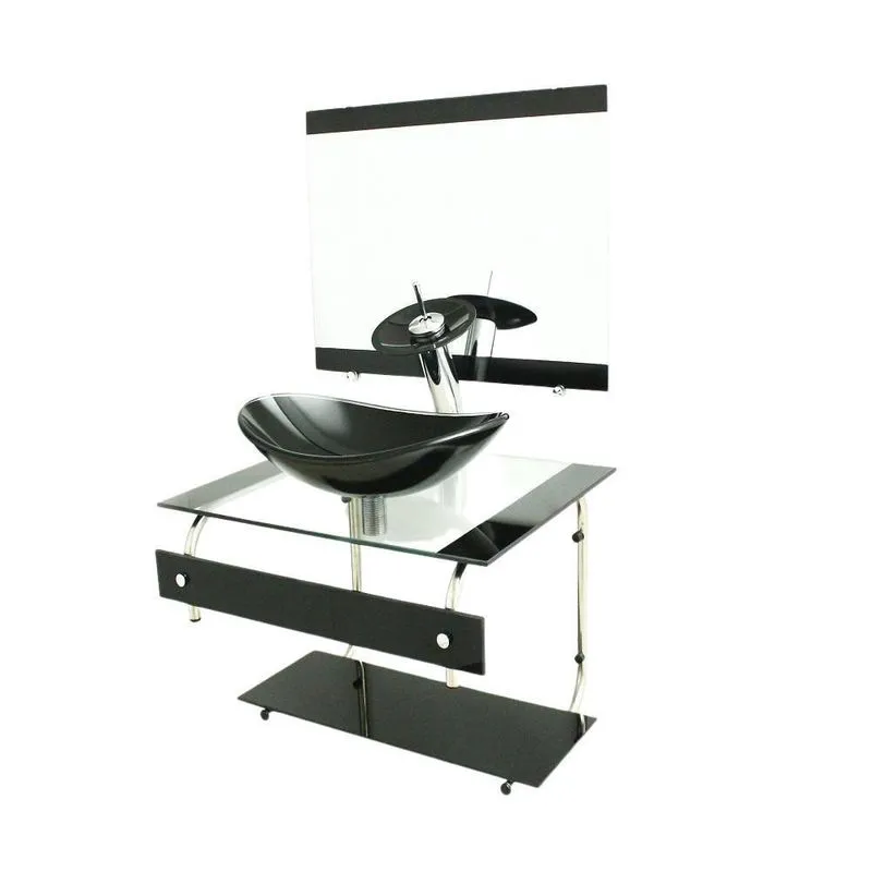 Gabinete De Vidro 60Cm It Inox Com Cuba Oval - Preto