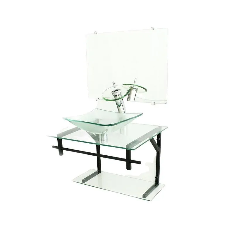 Gabinete De Vidro 60cm Ap Com Cuba Quadrada - Incolor