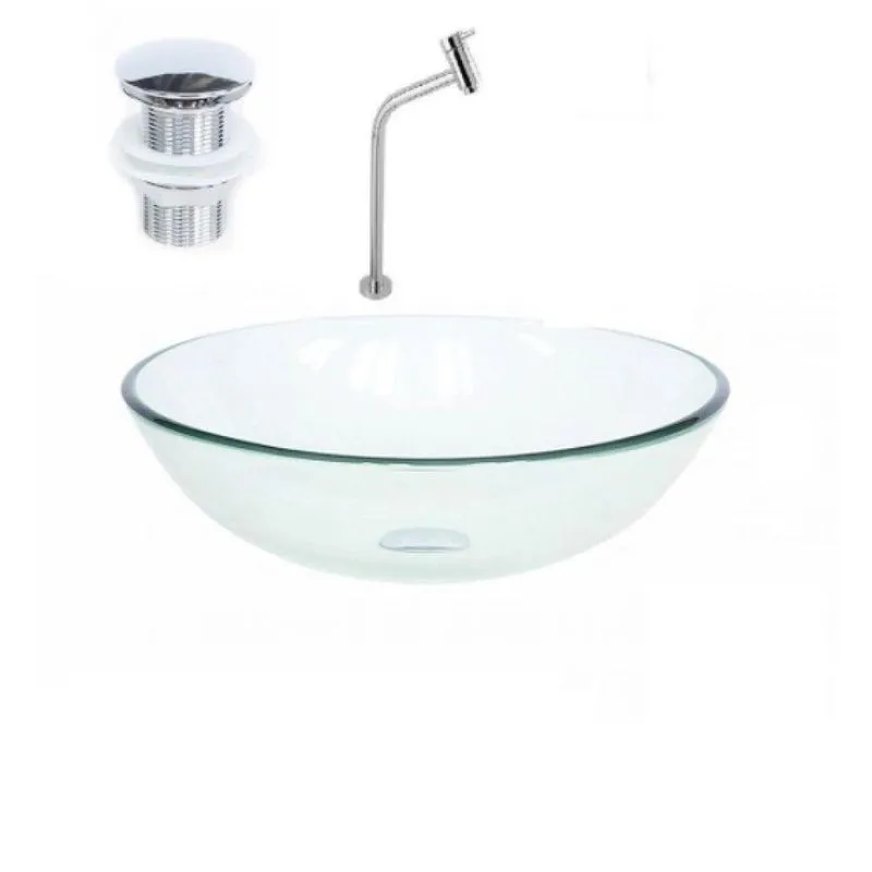 Kit Cuba De Vidro Com Válvula Click E Torneira De Metal