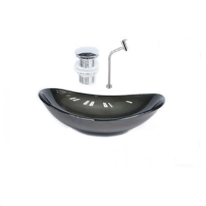 Cuba De Vidro Oval 47cm + Válvula Click + Torneira De Metal