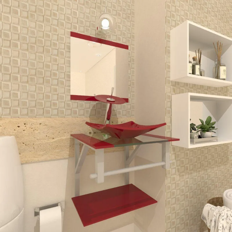 Gabinete de Vidro 40cm AC com Cuba Quadrada e Torneira Ibiza