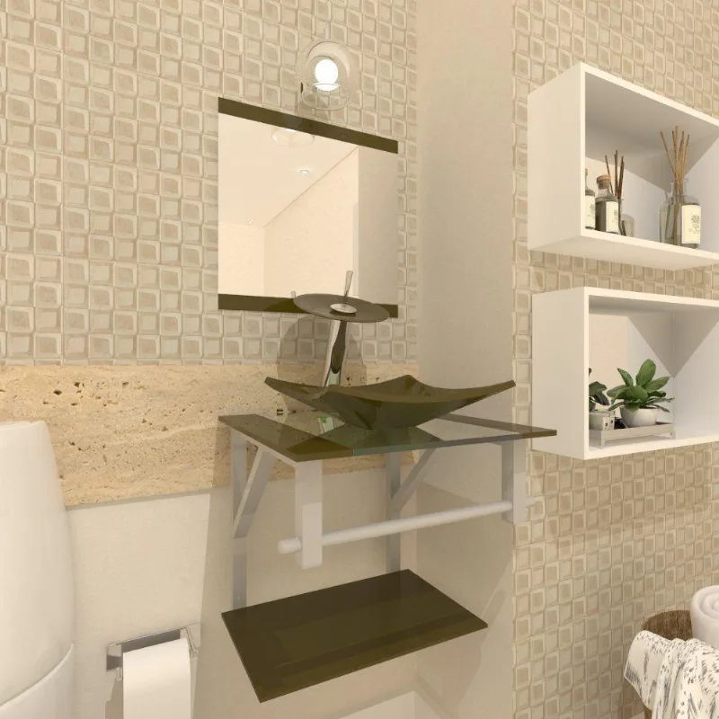 Gabinete de Vidro 40cm AC com Cuba Quadrada e Torneira Ibiza