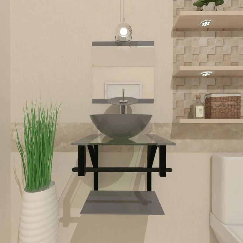 Combo 2x1 Gabinete de Vidro Croácia 40cm Ap + Torneira Ibiza