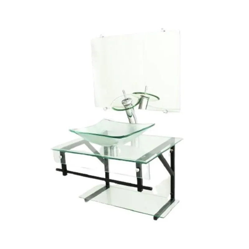 Gabinete De Vidro 60Cm Apx Com Cuba Quadrada - Incolor