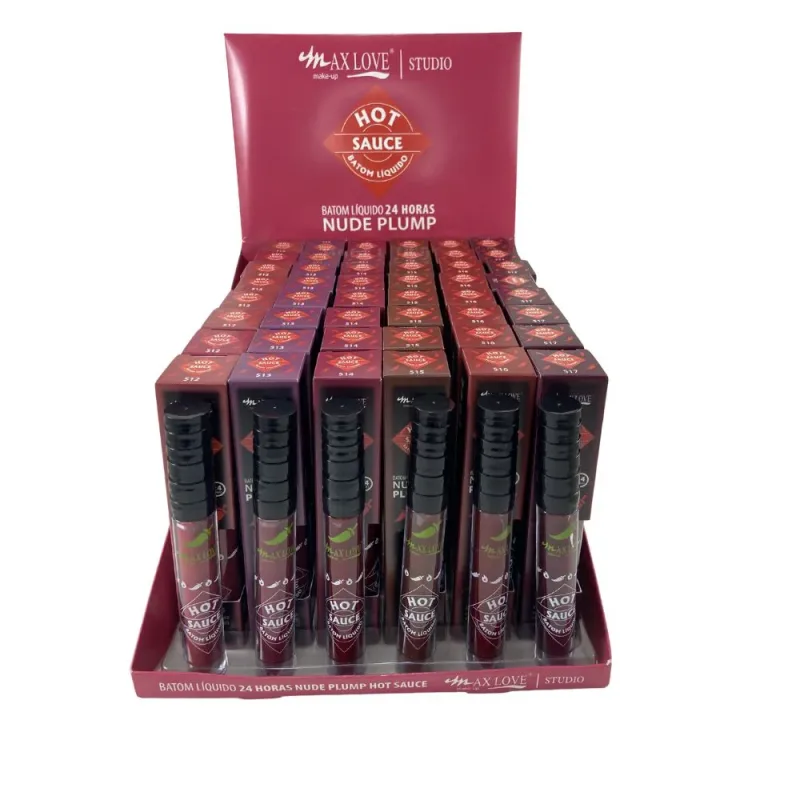 Box c/48 Batom Líquido 24H Nude Plump Hot Sauce 512-517 Max Love
