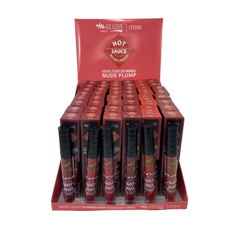 Box c/48 Batom Líquido 24H Nude Plump Hot Sauce 518-523 Max Love