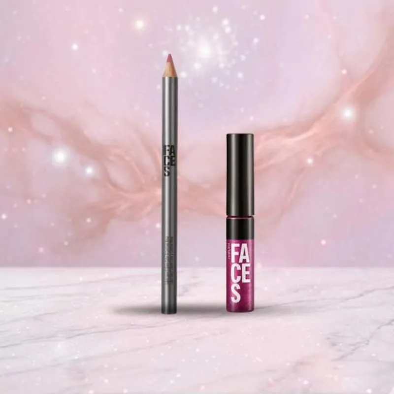 Kit Lip Combo Rosa - Gloss Labial Faces + Lápis Para Lábios Color & Contour
