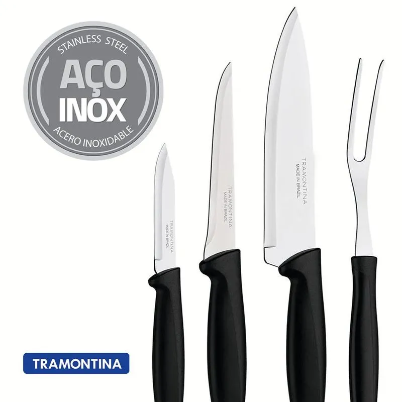Kit Faqueiro Plenus Tramontina 4 Peças Aço Inox Preto