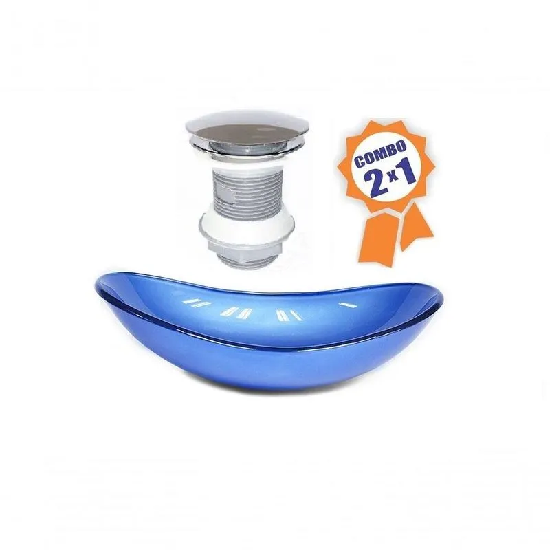 Cuba De Vidro Oval 47cm Azul Escuro + Válvula Click