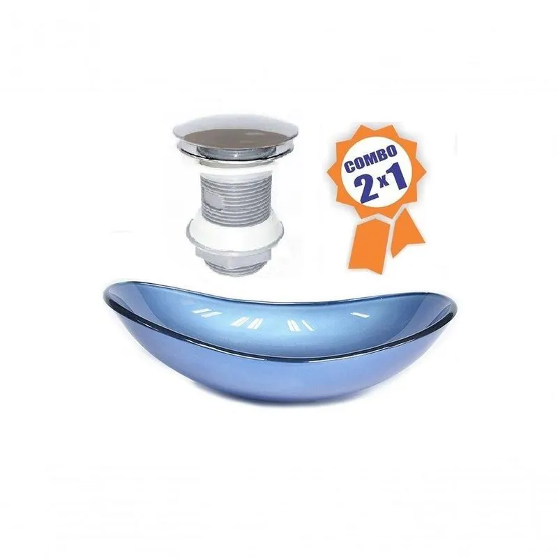 Cuba De Vidro Oval 47cm Azul + Válvula Click