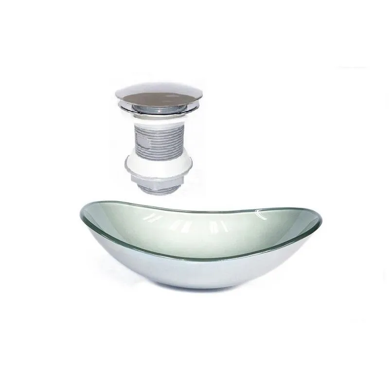 Cuba De Vidro Oval 47Cm Prata + Válvula Click