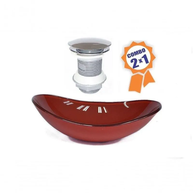 Cuba De Vidro Oval 47cm Cereja + Válvula Click