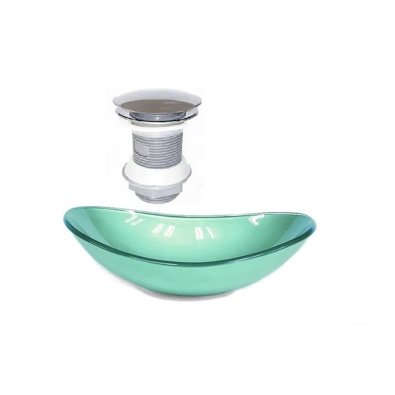 Cuba De Vidro Oval 47Cm Verde + Válvula Click