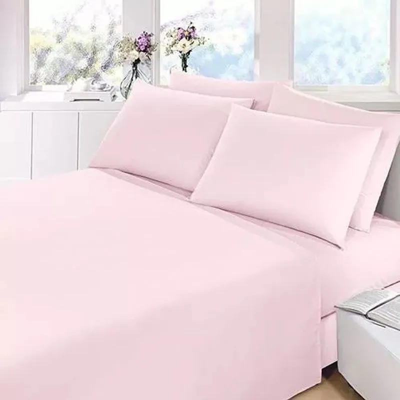 Jogo De Cama 100% algodão Lençol Com Elastico casal 4 Peças 180 Fios cor: rosa