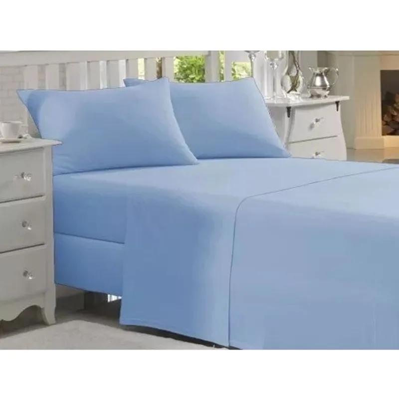 Jogo De Cama 100% algodão Lençol Com Elastico casal 4 Peças 180 Fios cor: azul