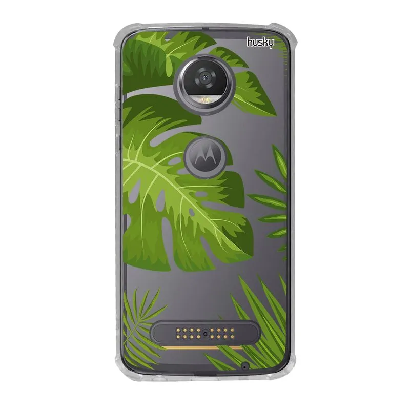 Capa Anti-Impacto Personalizada para Moto Z2 Play - Plantas Folhas Grandes - Husky