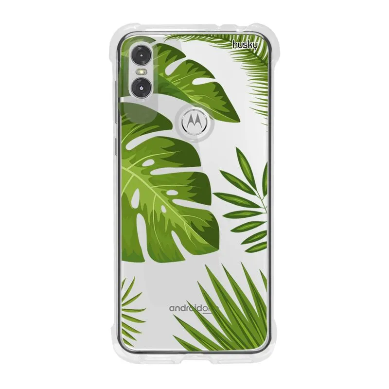 Capa Anti-Impacto Personalizada para Motorola One - Plantas Folhas Grandes - Husky