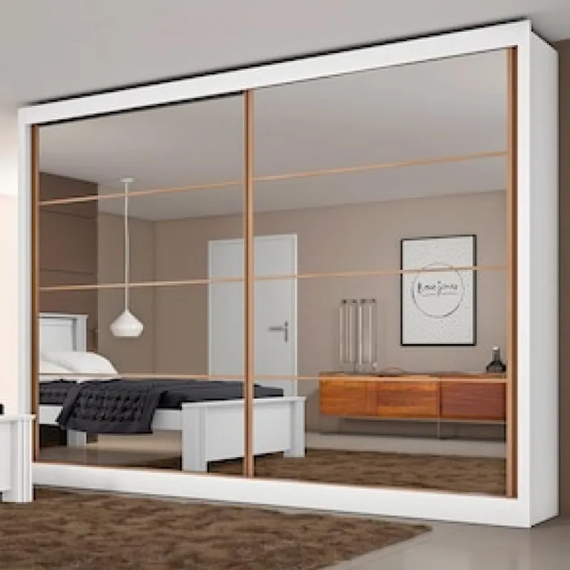 Guarda-Roupa Casal Mademarques Sevilha com 2 Portas, 6 Gavetas, 10 Prateleiras e Espelho - 228cm de largura Branco