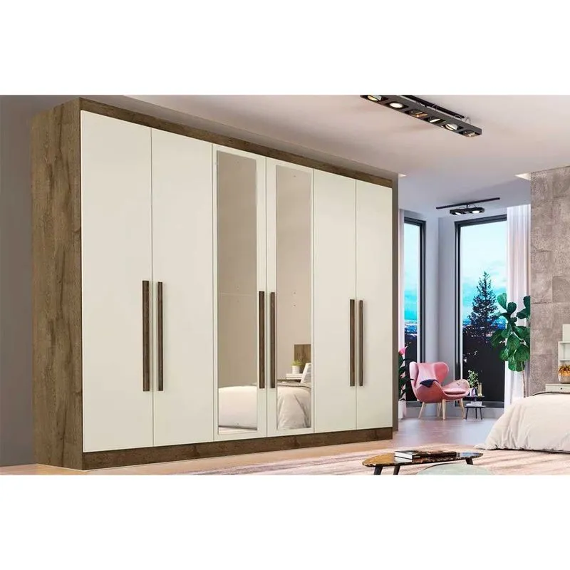 Guarda Roupa Casal 6 Portas (2 c/ Espelho) e 6 Gavetas Oslo Braúna/Off White - Europa