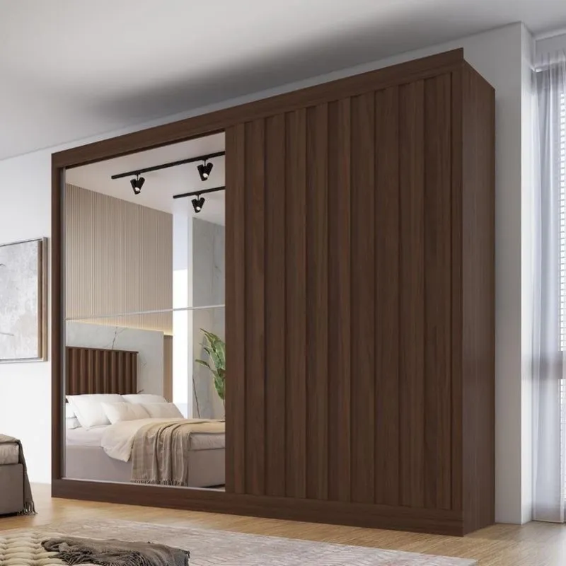 Guarda Roupa Casal Ripado com 2 Espelhos 2 Portas de Correr 100 mdf Atlanta Made Marcs