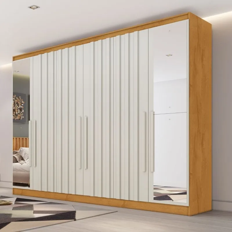Guarda Roupa Casal Ripado com Espelho 6 Portas Em MDF Oxford Made Marcs